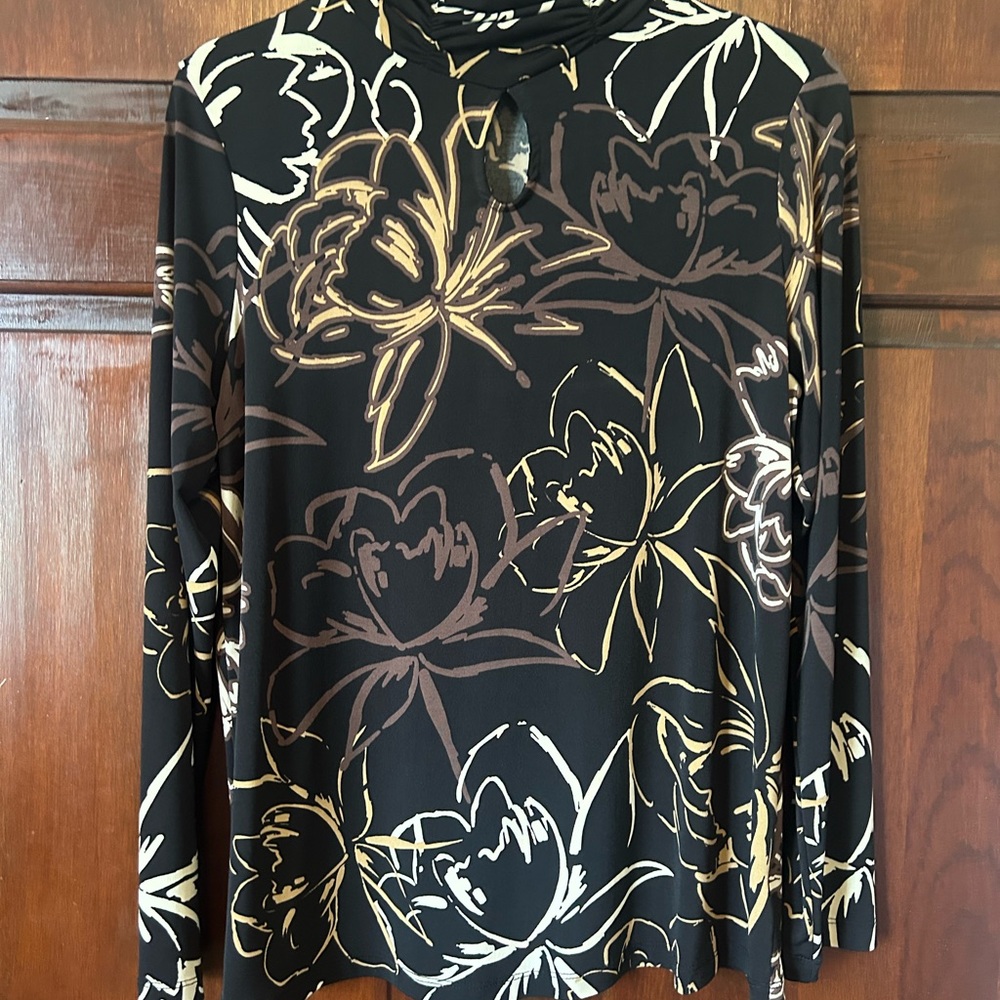 Susan Graver Floral Black and Gold Women's Top